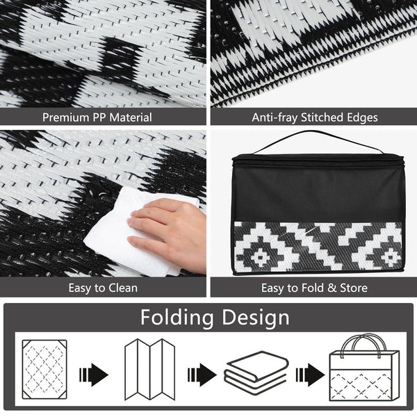 Cekene Large Outdoor Rug Waterproof Black 245x305cm Patio Rugs Reversible RV Camping Mat Lightweight Plastic Portable Outdoor Carpet for Picnic Porch Deck Backyard BBQ Beach