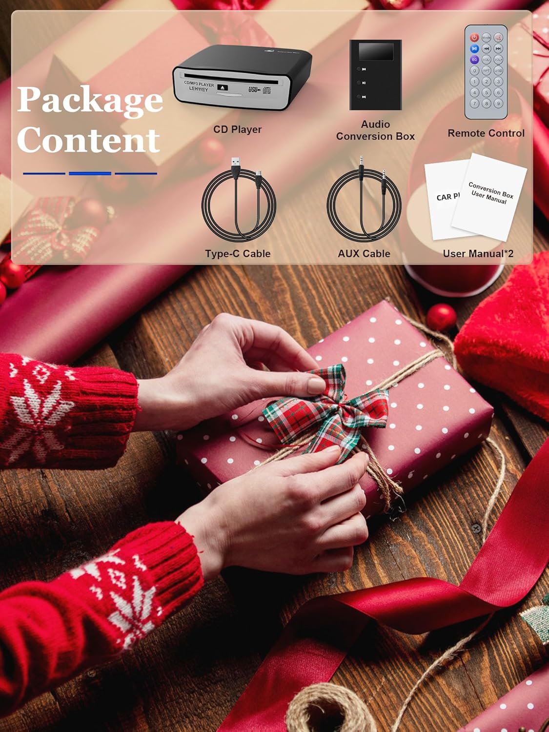 External Universal CD Player for Car - LEHWEY Portable CD Player with Extra USB Extension Cable, Plugs into Car USB Port, Laptop, TV, Mac, Computer, for Android 4.4 and Above Navigation