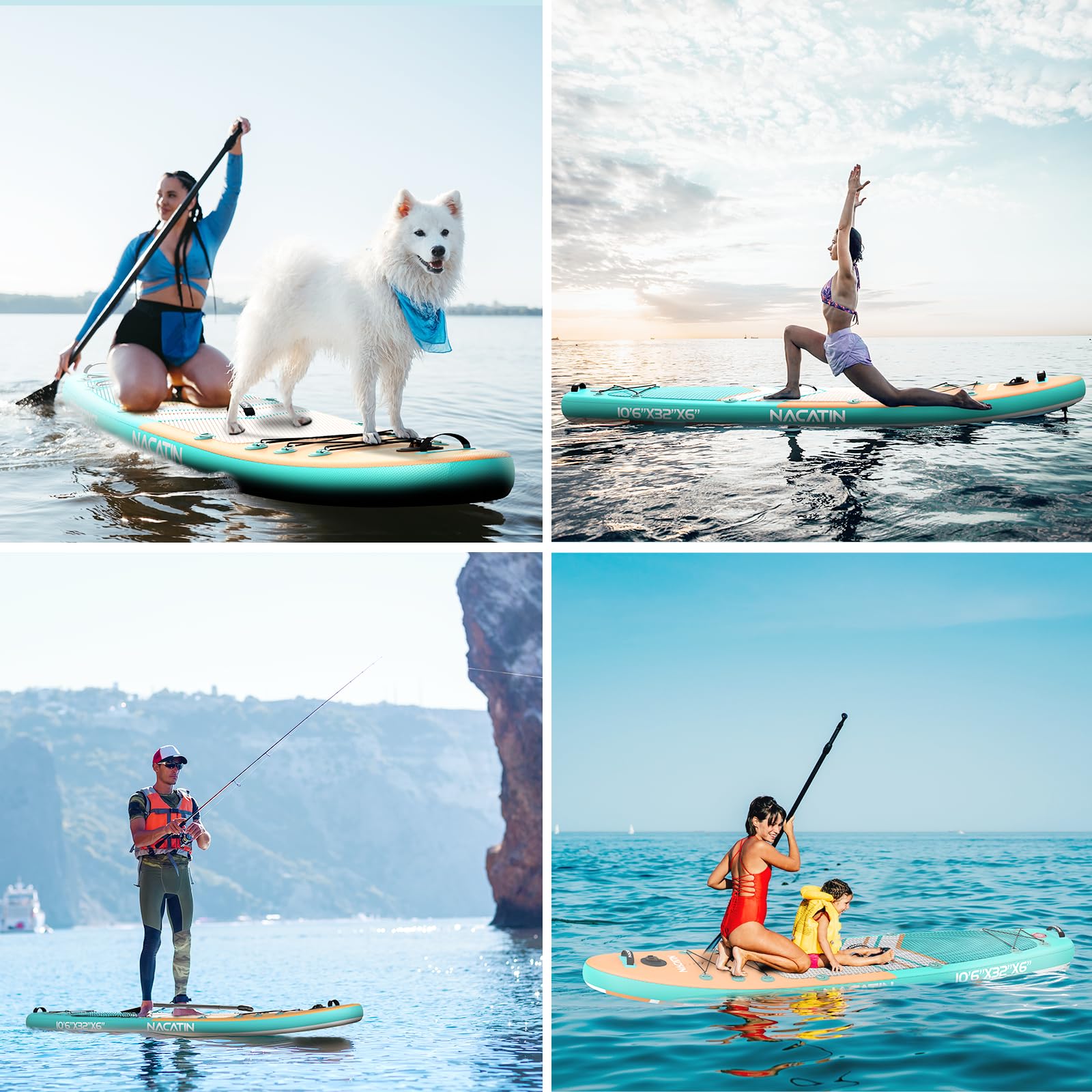 Paddle Boards for Adults, NACATIN Inflatable Stand Up Paddle Board with 10'6" SUP Paddleboard, Adjustable Paddle, Pump, Backpack, Dry Bag, Ideal for All Skill Levels (Optional Kayak Seat Available)