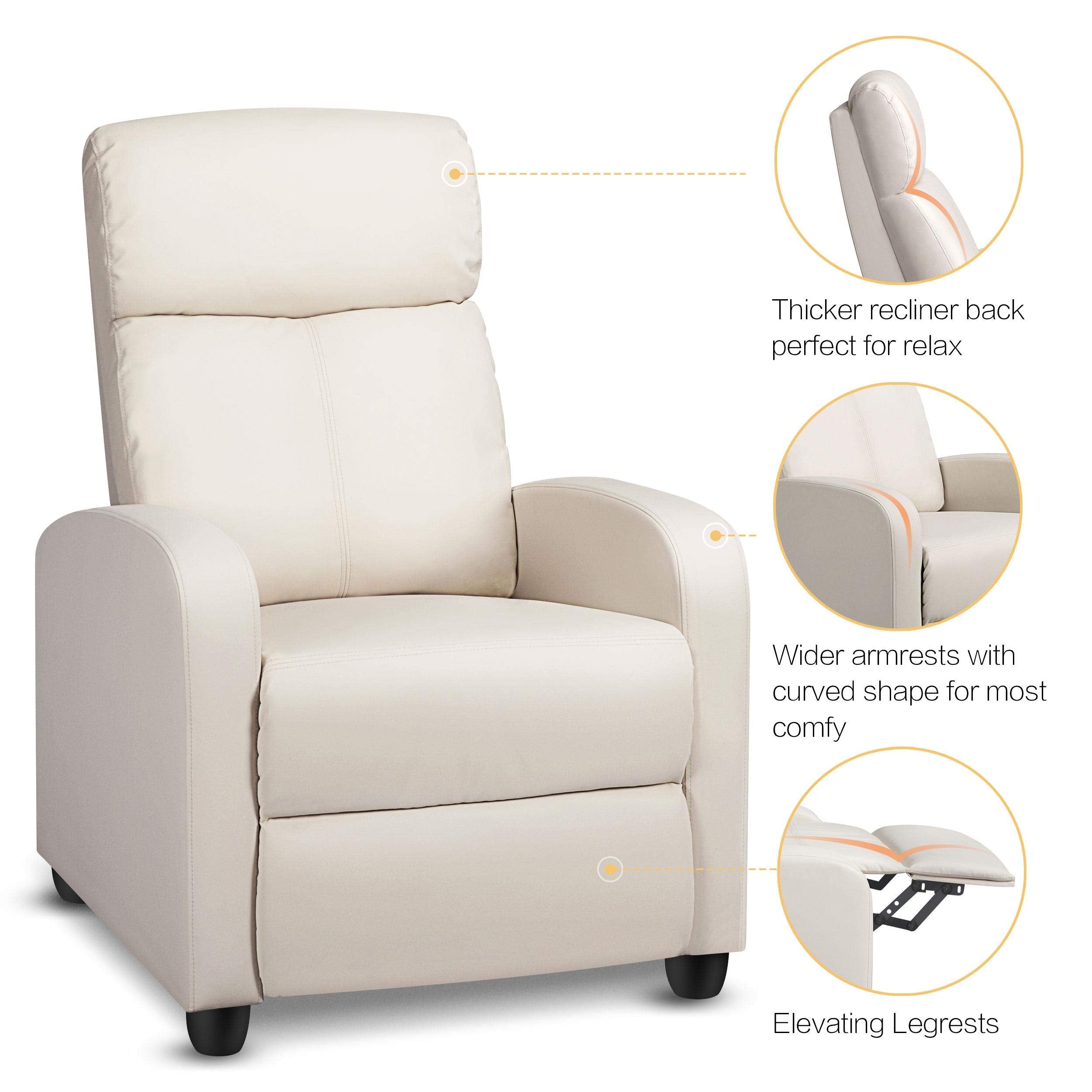 Yaheetech Recliner Armchair Single Padded Seat Boucle Fabric Sofa Lounge Home Living Room Theater Adjustable Leg Rest and Reclining Functions Ivory