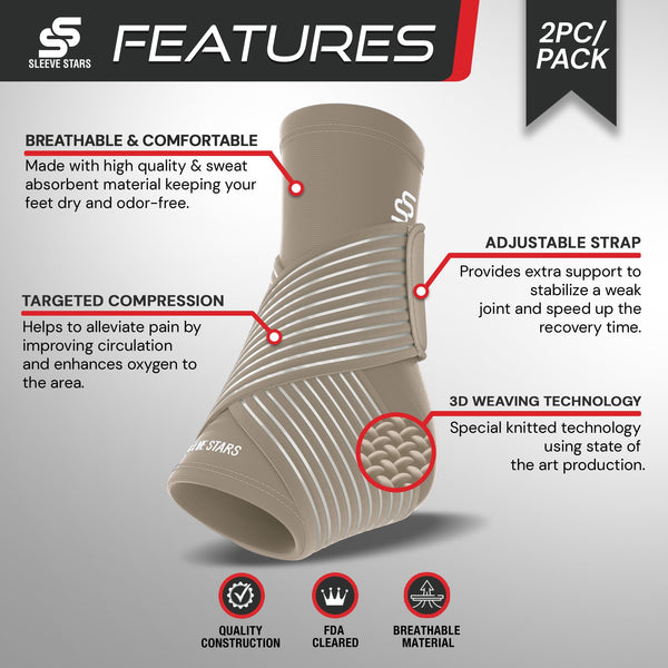 Sleeve Stars Ankle Brace for Sprained Ankle, Plantar Fasciitis Relief Ankle Support for Women & Men, Ankle Compression Sleeve w/Strap, Achilles Tendonitis Brace, Foot Brace Wrap (Single/Hot Pink)