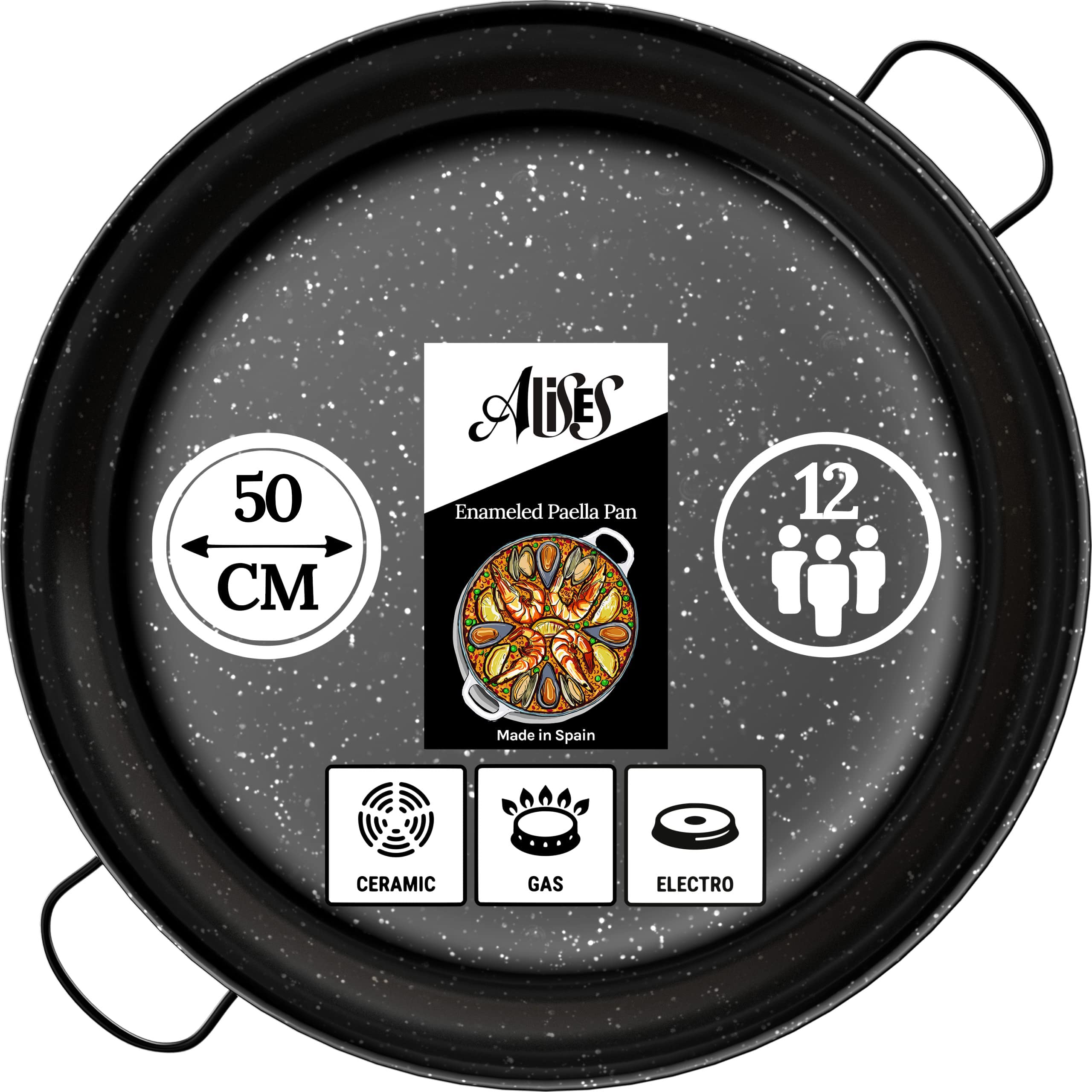 Alises - Enamelled Carbon Steel Pan (Naturally Non-Stick) Paella Pan 50 cm - Paella Pan Regular 50 cm