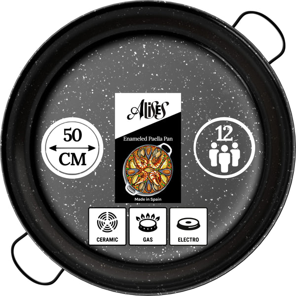 Alises - Enamelled Carbon Steel Pan (Naturally Non-Stick) Paella Pan 50 cm - Paella Pan Regular 50 cm