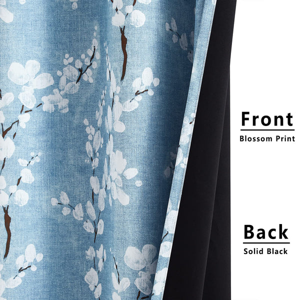 Fmfunctex Blue Floral Blackout Curtains for Bedroom 54 inch Drop Eyelet Curtains for Living Room Nursary Blossom Thermal Insulated Window Curtain