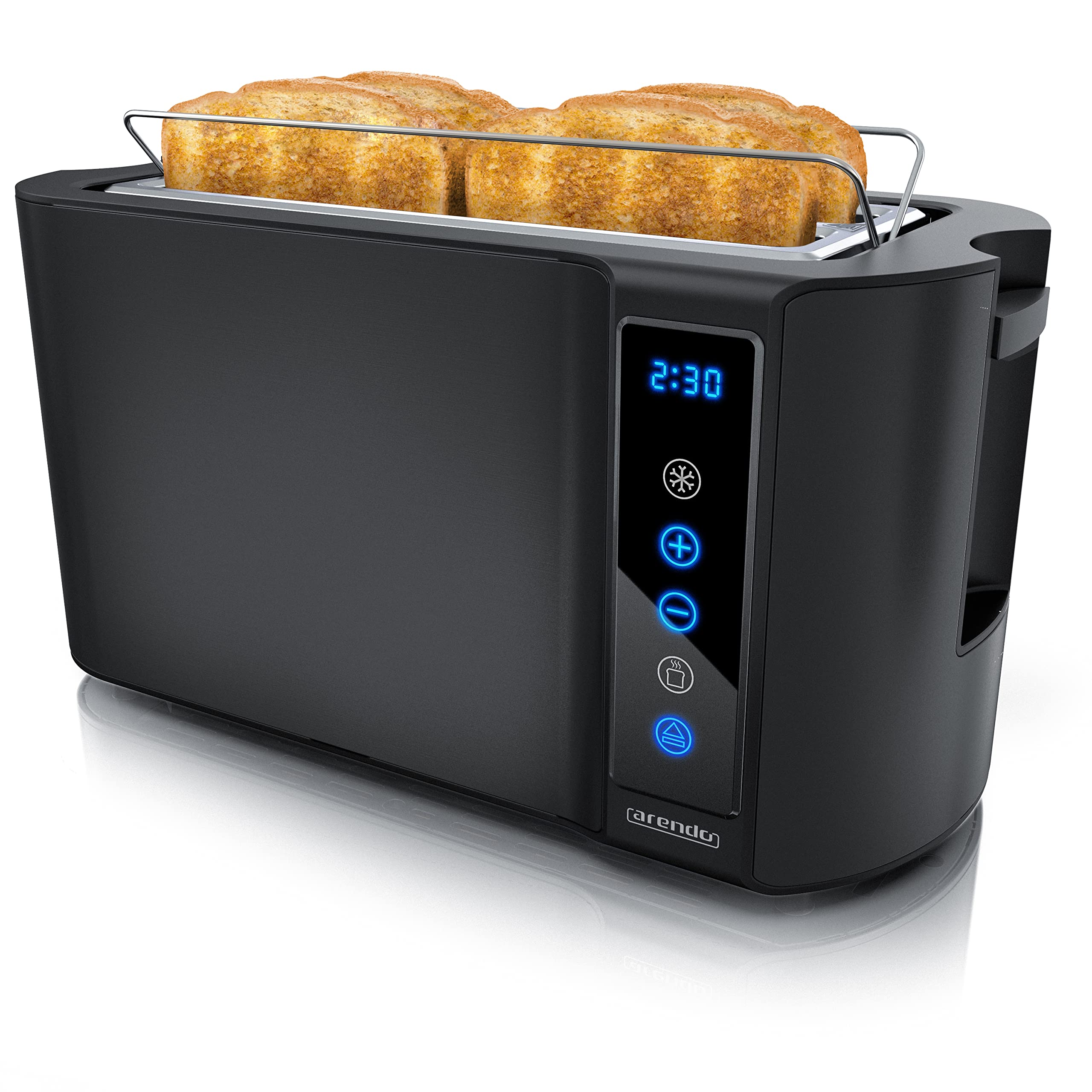 Arendo - 4 Slice Long Slot Toaster - Touch Panel - Remaining Time Display - Double Wall Housing  with Warming Rack  7 Browning Settings  Auto Bread