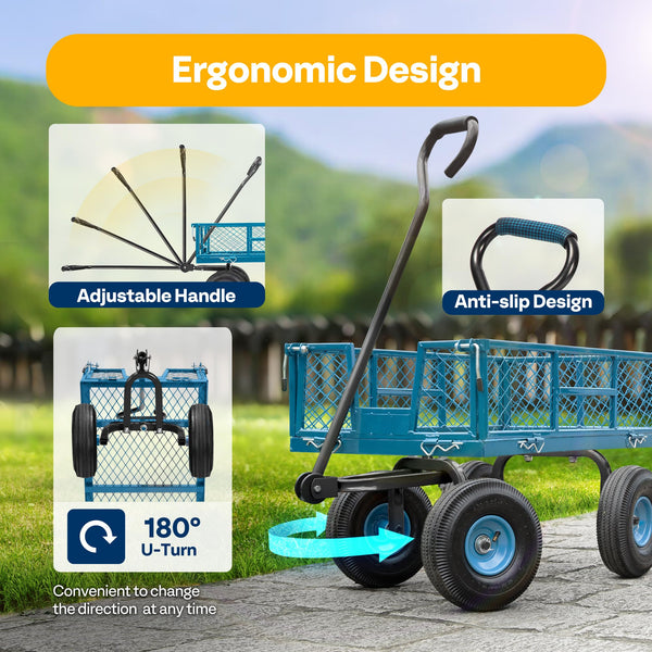 VIVOHOME Hand Trolley 400kg Capacity Durable Transport Cart with 10cm Pneumatic Tires and 180° Rotatable 80cm Handle Heavy Duty Metal Grids for Garden and Camping