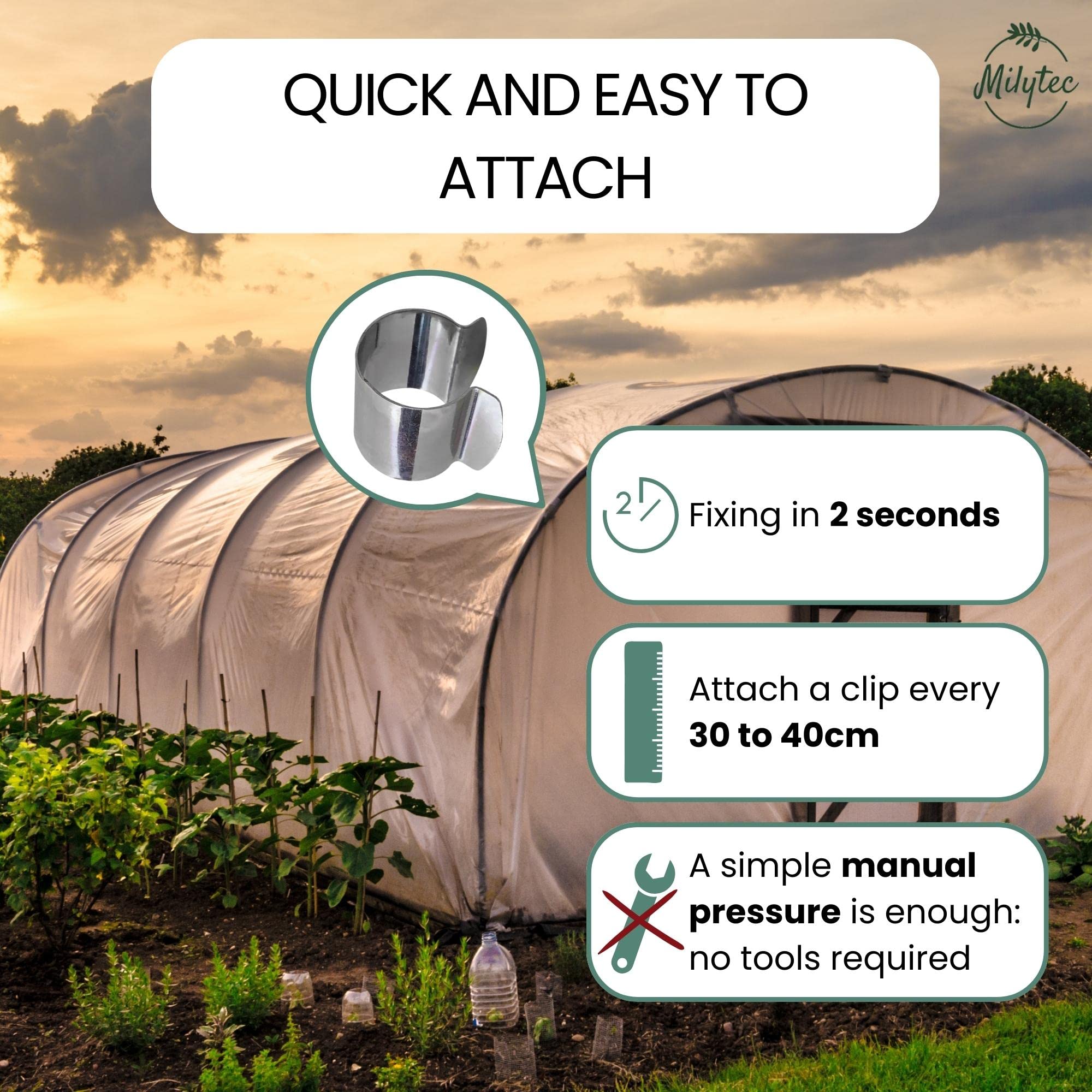 Pack of 50 Greenhouse Clips, Diameter 25 mm, Galvanised Steel, Metal Fixing Clips for Greenhouse Tarpaulin Tunnel for Garden, Seeding and Planting