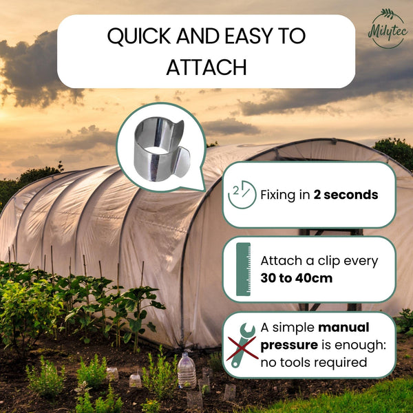 Pack of 50 Greenhouse Clips, Diameter 25 mm, Galvanised Steel, Metal Fixing Clips for Greenhouse Tarpaulin Tunnel for Garden, Seeding and Planting