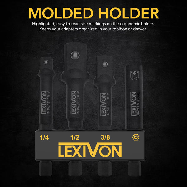 LEXIVON Impact Grade Socket Adapter Set, 3" Extension Bit with Holder | 3-Piece 1/4", 3/8", and 1/2" Drive, Adapt Your Power Drill to High Torque Impact Wrench (LX-101)