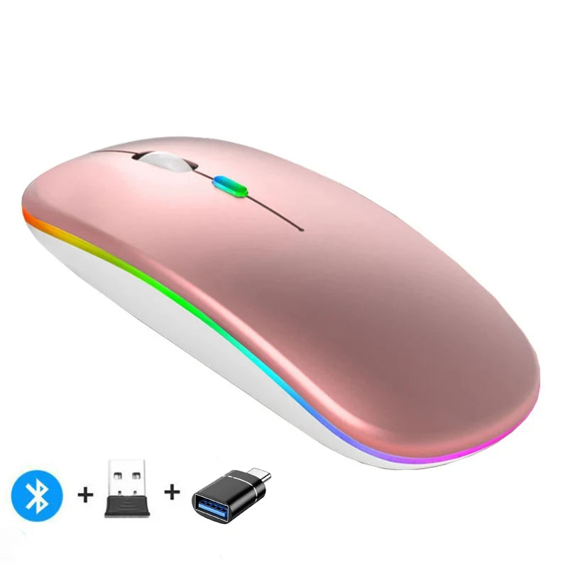 Ultra-Slim Wireless Rechargeable Mouse with LED Lighting, Dual Mode (BT & 2.4G), Compatible with iPad, Laptop, PC, Mac, Windows