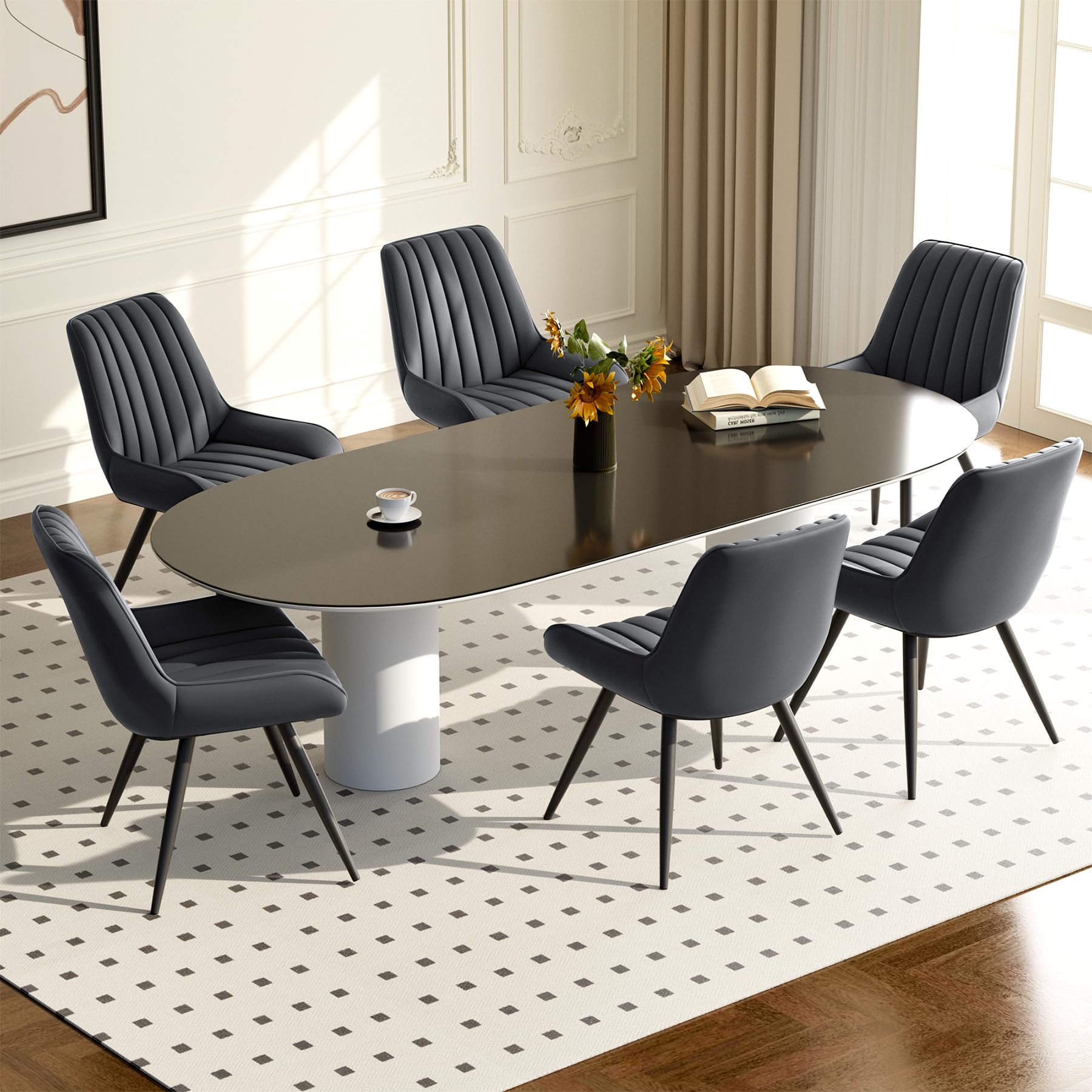 Hawthyhome Dining Chairs Set of 4 |Upholstered Chairs with 10cm Thick Seat Cushion •Upholstered Fabric Dining Chair •Kitchen Chair with Backrest •Modern Armchairs with Metal Legs •Dark Grey