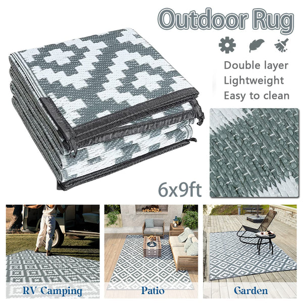 Enipate Geometric Outdoor Rugs for Patios Clearance, 182 x 274cm(6x9ft) Reversible & Easy Cleaning Patio Decking Rug, Portable Comfortable Woven