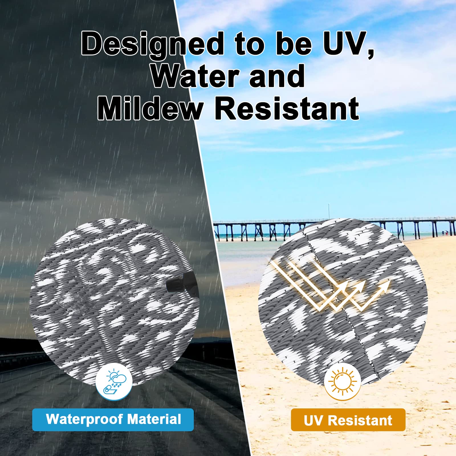 Enyhom Outdoor Rugs for Garden Waterproof, 180 x 270 cm Reversible Plastic Patio Foldable Mat, Portable Easy Cleaning Carpet Rug, Heavy Duty Picnic