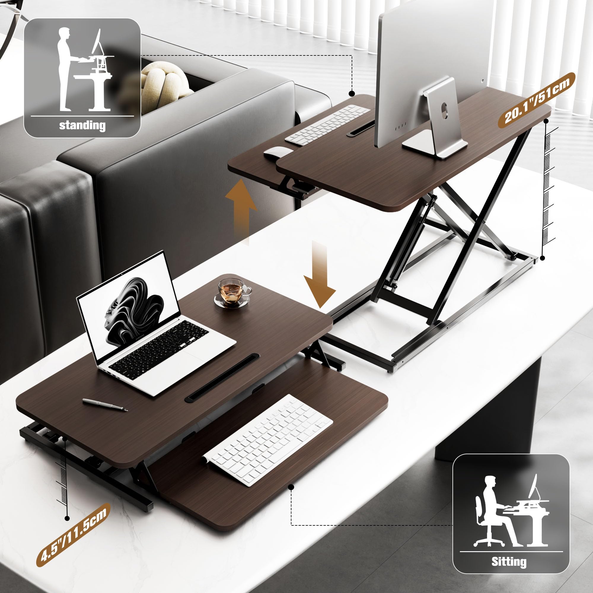 ERGOMAKER Height Adjustable Standing Desk Converter - 101cm (40 Inch) Wide Platform Tabletop Workstation - Quick Sit to Stand Desk Riser for Dual Monitors White