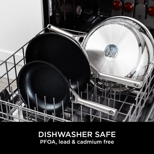 Ninja ZEROSTICK 5-Piece Pan Set, Long Lasting Non Stick,16cm, 18cm & 20cm Saucepans with oven-safe glass lids, 16cm Milk Pan, 24cm Frying Pan, Stainless Steel Cookware C6500UK