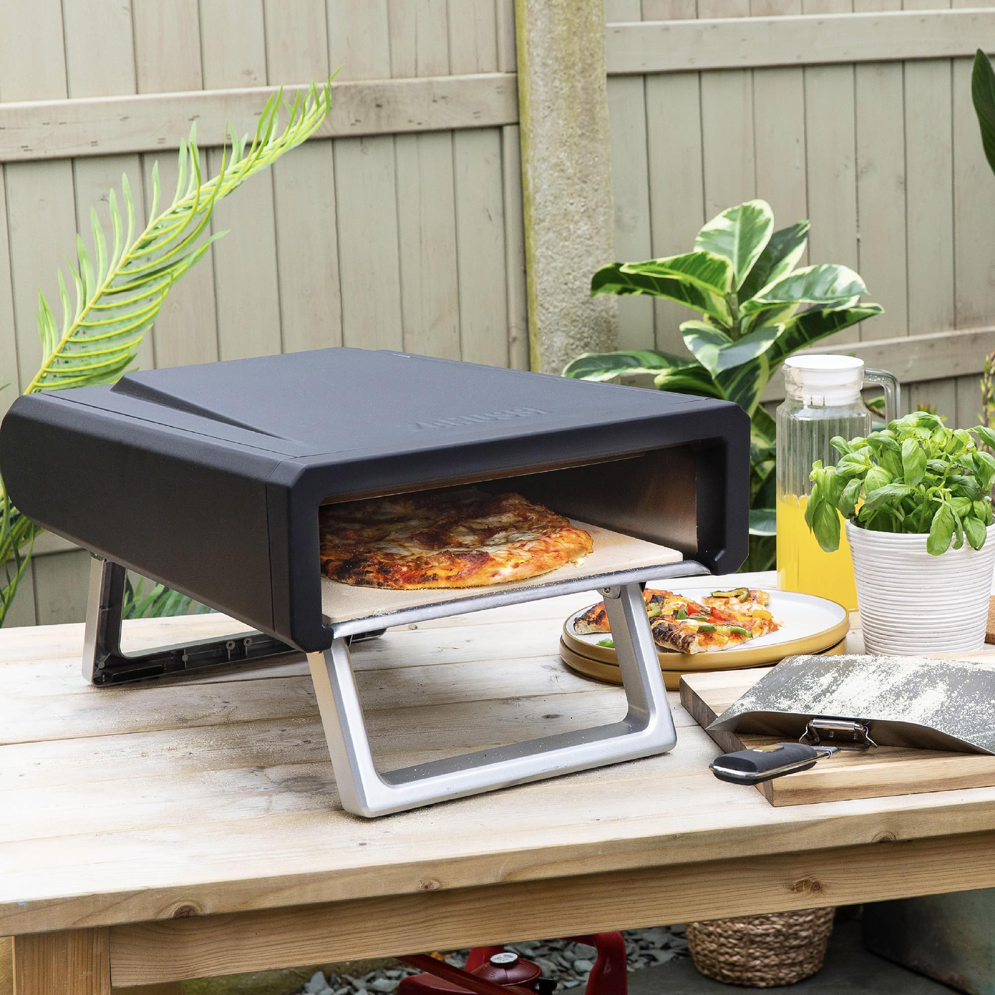 Zanussi ZPO1BPC Outdoor 12 Inch Wood Pellet Portable Wood Fired Pizza Oven with Paddle and Cover in Black, BBQ Oven & Smoker, Stainless Steel Foldable Legs