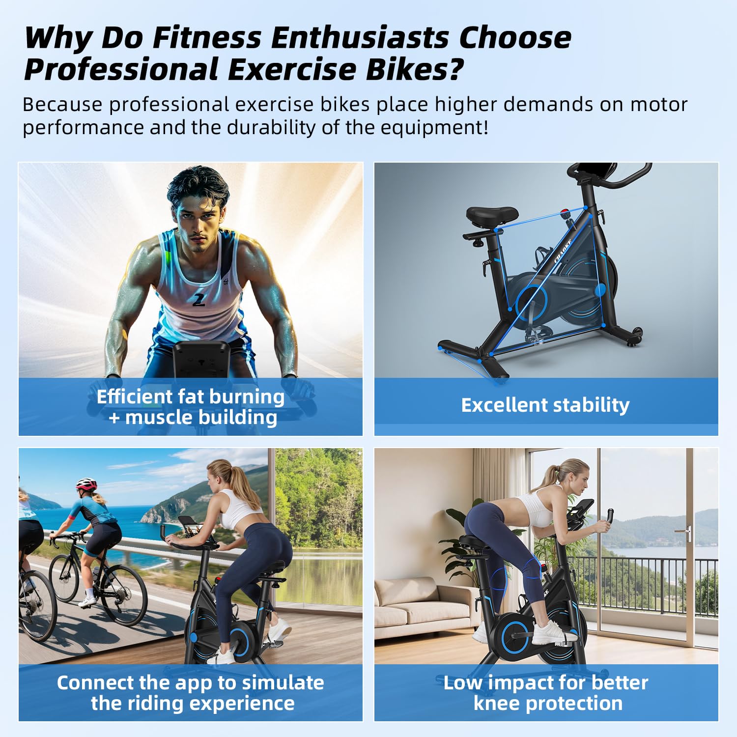 Exercise Bike, CHAOKE Stationary Bike for Home Fitness, Ultra-Quiet Magnetic Resistance Indoor Cycling Bike, Large Tablet Holder, Comfortable Seat, LCD Display, Strength Training