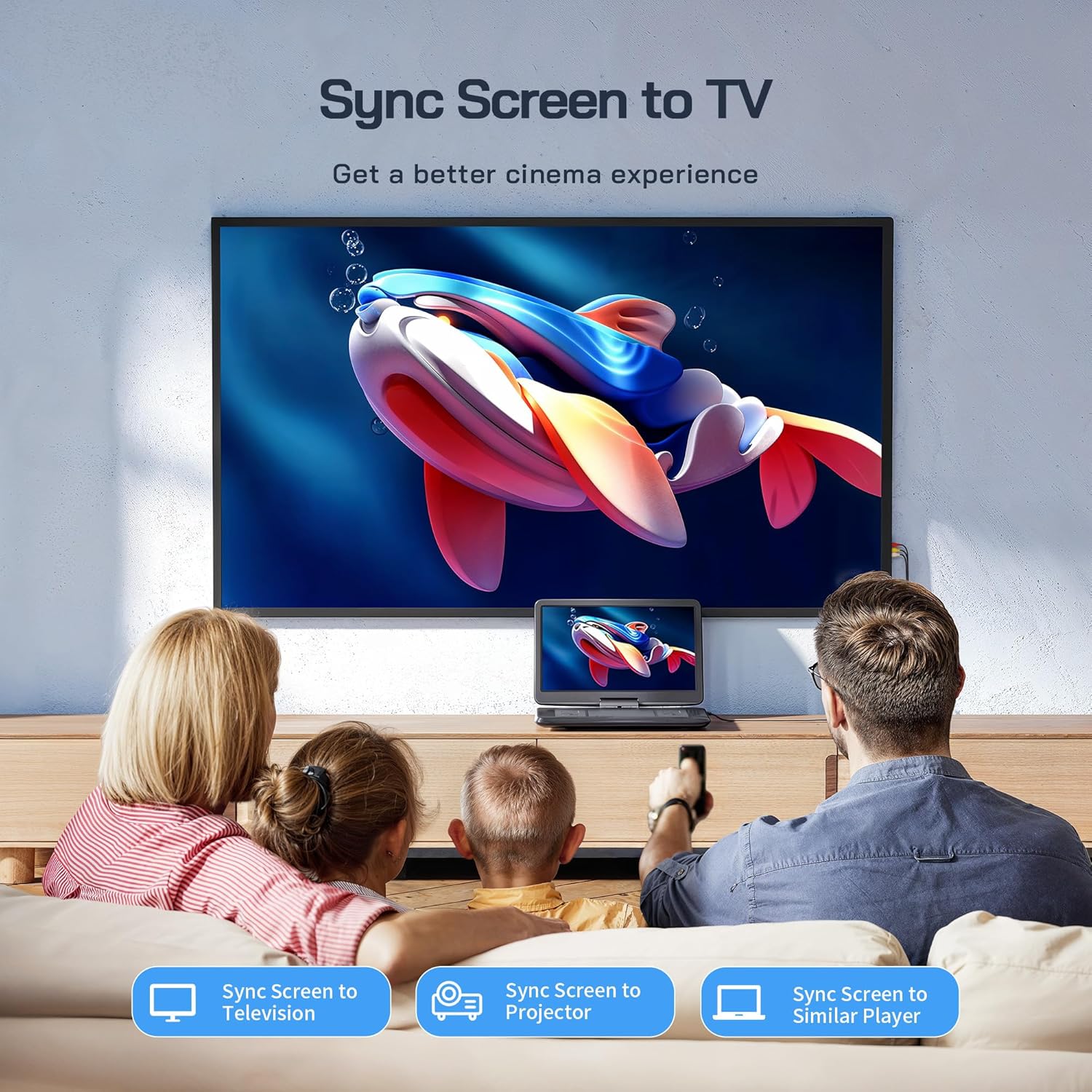 WOLFANG 17.5" Portable DVD Player with 15.6" Large HD Display, 6 Hours Rechargeable Battery, No Region Restrict, Dual Stereo Speakers, Support for USB/SD Card/Sync TV/Projector Screen