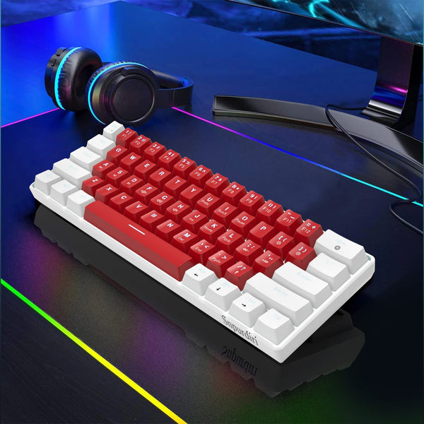 Snpurdiri 60% Wired Mechanical Gaming Keyboard, Mini 61-Key With Red Switches for PC, Windows XP, Win 7, Win 10 (Black-Red)