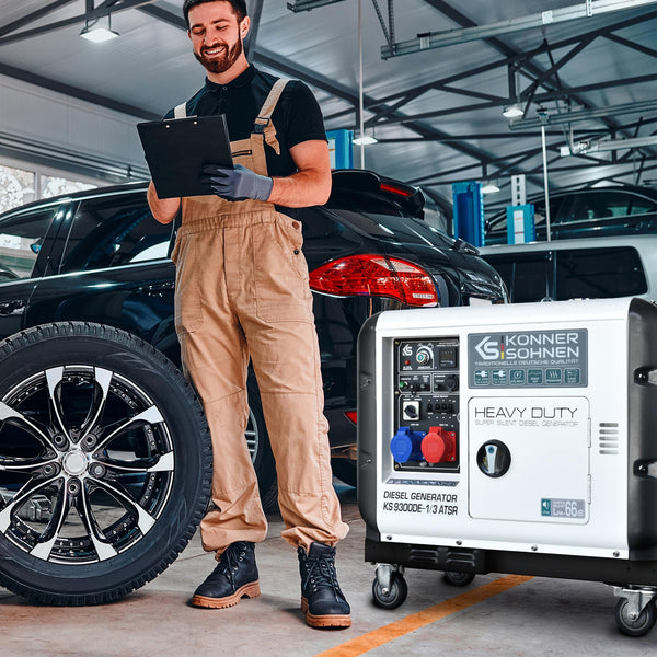 KS 9300DE-1/3 ATSR, diesel emergency generator 7500 W (400 V) / 6500 W (230 V), VTS phase switching system, diesel power generator EURO 5, LED display, air preheater, ATS connection