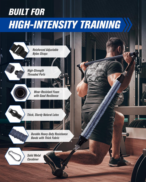 ALongSong Resistance Bands Set Men With Pilates Bar Set 6 Latex Exercise Bands 50-360Lbs/Handles Door/Anchor Pilates Equipment For Home Gym Workout