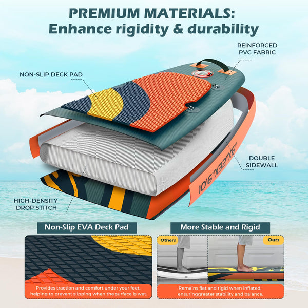 10'6" Inflatable Stand Up Paddle Board with Kayak Conversion Kit, Complete SUP Set Paddle Boards for Adults, with Single/Double Paddle, Kayak Seat, Backpack and More Accessories