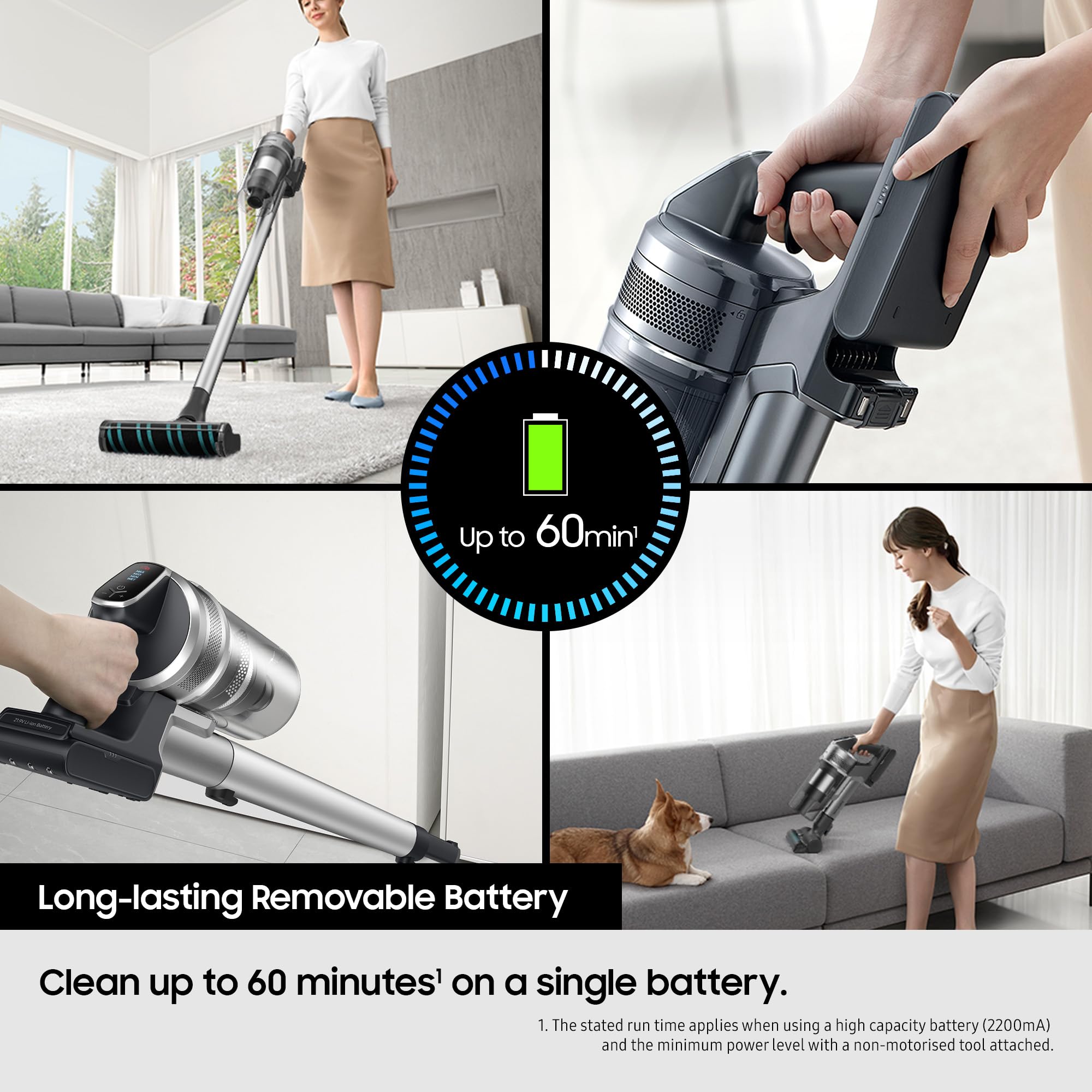 Samsung Jet 95 Pro 210W Cordless Stick Vacuum Cleaner with Pet Tool+ & spray spinning sweeper, Powerful cleaning, 60 mins Run time, Light weight design, VS20C9547TB/EU