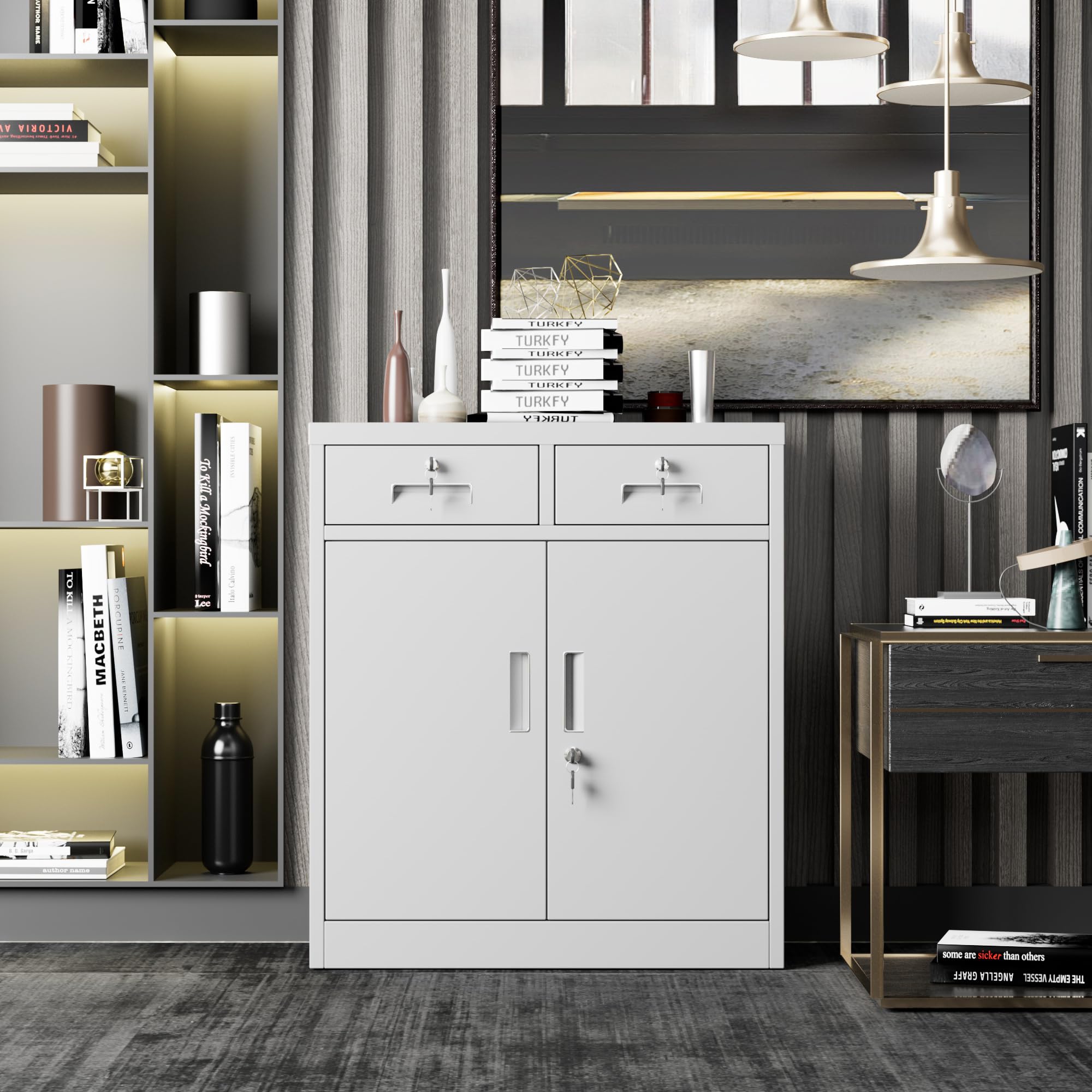 Metal Storage Cabinet with 2 Door and 3 Adjustable Shelves,140X80x40CM Steel Cabinet for Warehouse,Garage,Home,Office,Easy Assemble Required(Black/White)