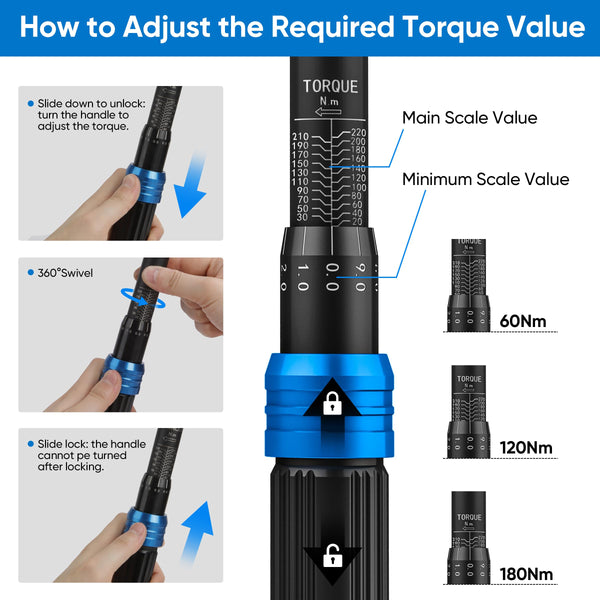 KRETLAW 3/8" Torque Wrench Set 30PCs, 5-60 Nm Drive Click Torque Wrench (72 Teeth ±3% Accuracy) with Extensions, Sockets, Adapter for Bike and Motorcycle Car Truck Maintenance