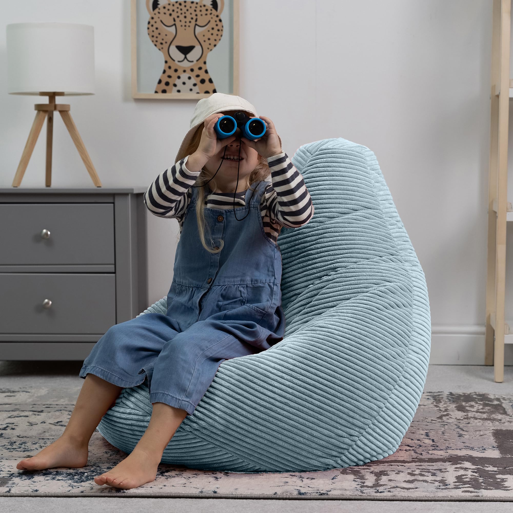 icon Dalton Kids Bean Bag, Light Blue, Cord Kids Bean Bag Chair with Filling Included for Girls and Boys, Childrens Chair, Beanbags for Children,