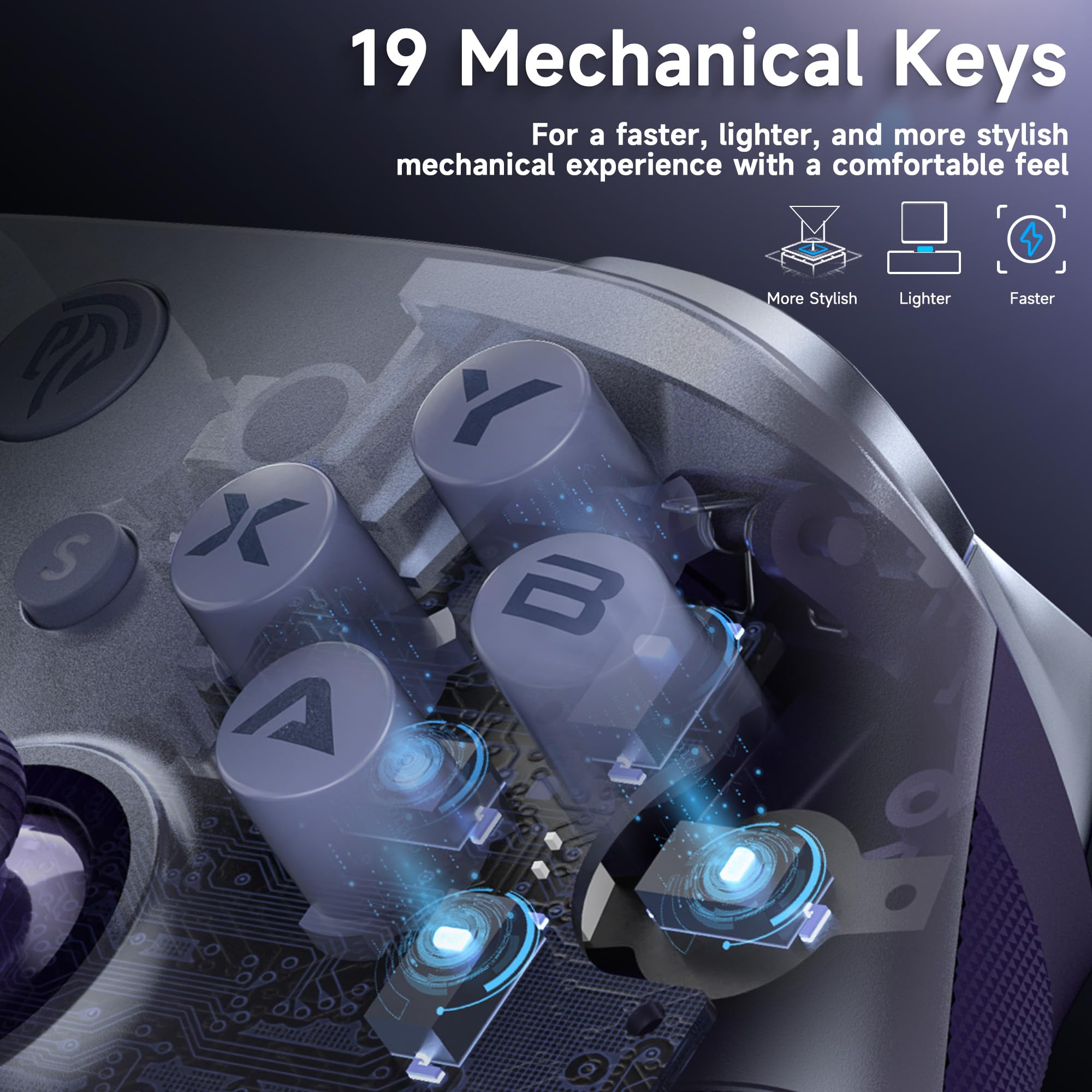 EasySMX Wireless Controller PC, X10 Bluetooth Game Controller Gaming Gamepad Joystick PC Windows Android TV ios Switch, Replacable Faceplate/Hall Effect Joysticks&Triggers,mechanical,40 Hours