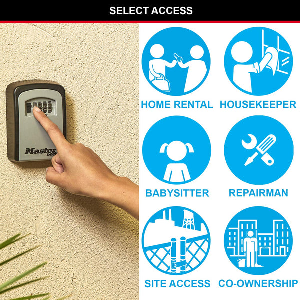 MASTER LOCK Key Safe Wall Mounted, Medium 85 x 119 x 36 mm, Outdoor, Mounting Kit, for Home Office Industries Vehicles, Black & Silver