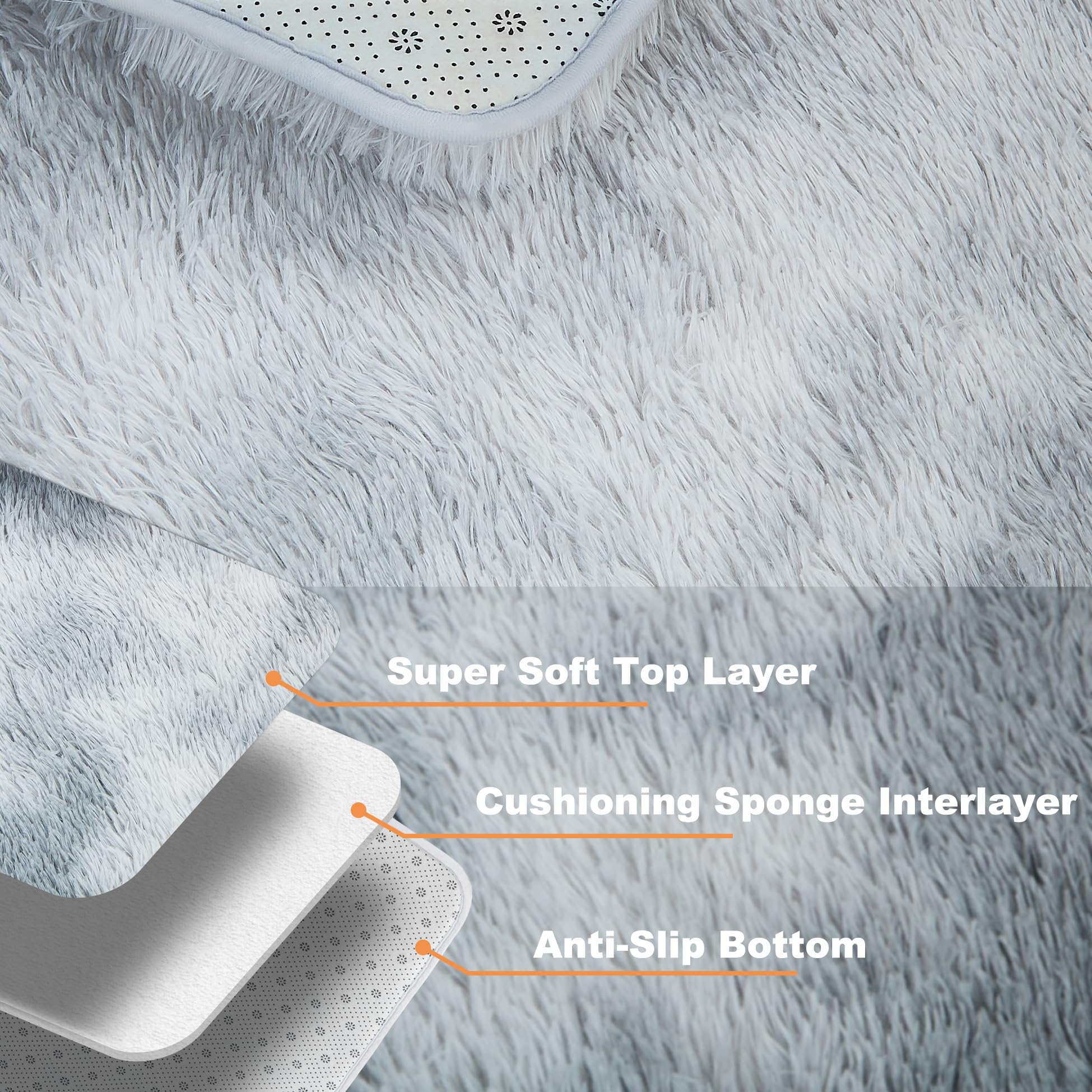 Lommegy Area Rugs Living Room - Fluffy Grey Area Rugs 160 x 230 cm for Bedroom Anti Slip Playing Mat Modern Fluffy Shaggy Runner Rug for Bedroom