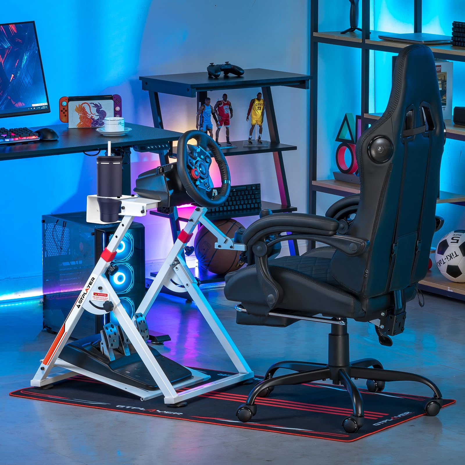 GTPLAYER Steering Wheel Stand for G25 G27 G29 G920 Foldable Racing Wheel Stand with Cup Holder Adjustable Height/Angle, Driving Simulator Gaming Wheel Stand