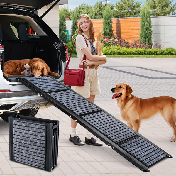 170cm Long Dog Ramp for Cars,43cm Wide Folding Dog Ramp for Large Dogs with High Traction Carpet Surface,Non-slip for Truck,SUV,Portable Pet Ramp Stairs for Medium Large Dog Up to 100kg