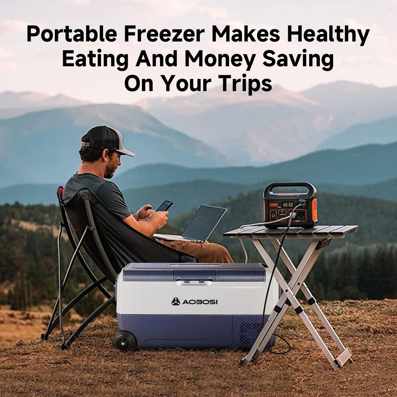 AAOBOSI 50L Compressor Car Fridge Freezer, Portable Camping Fridge with APP Control for 12/24V DC & 100-240V AC, Electric Cooler for Truck Campervan RV Boat, -20℃ to 20℃