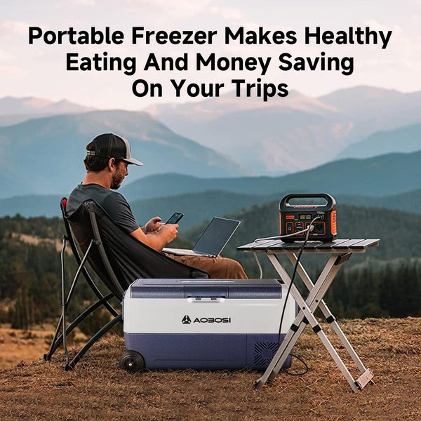 AAOBOSI 50L Compressor Car Fridge Freezer, Portable Camping Fridge with APP Control for 12/24V DC & 100-240V AC, Electric Cooler for Truck Campervan RV Boat, -20℃ to 20℃