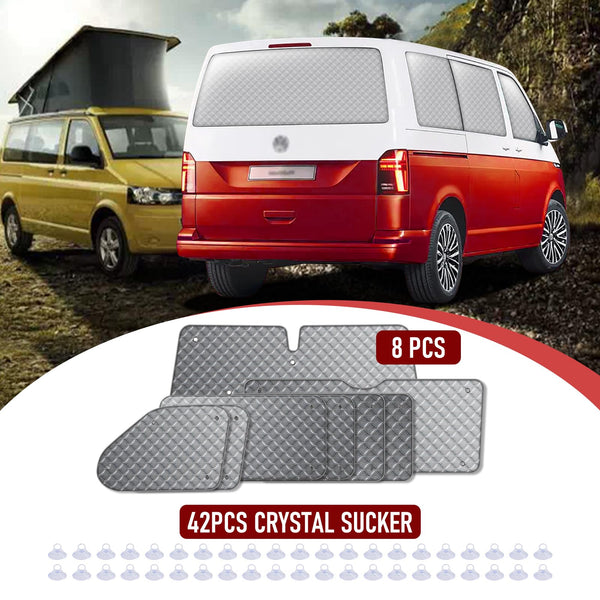 MaxAwe 8Pcs Internal Thermal Blind Set Fits for VW T5/T6 LWB, Luxury Sunshade Wrap Cover Kit, Window Front Screen Cover, Summer Uv Sun Blind & Winter Insulation Cover for VW Campervans & Motorhome