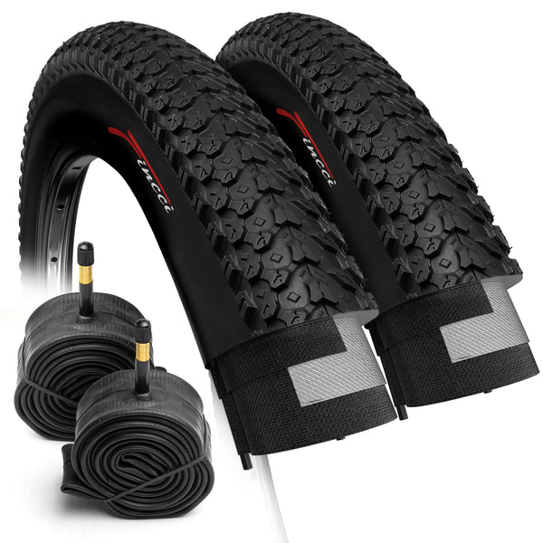 Fincci Pair 26 Inch Bike Tyres - Set Foldable Mountain Tyres 26 x 2.125 with 26 inch Inner Tube Schrader Bicycle Valve for MTB/Cross Country, Road