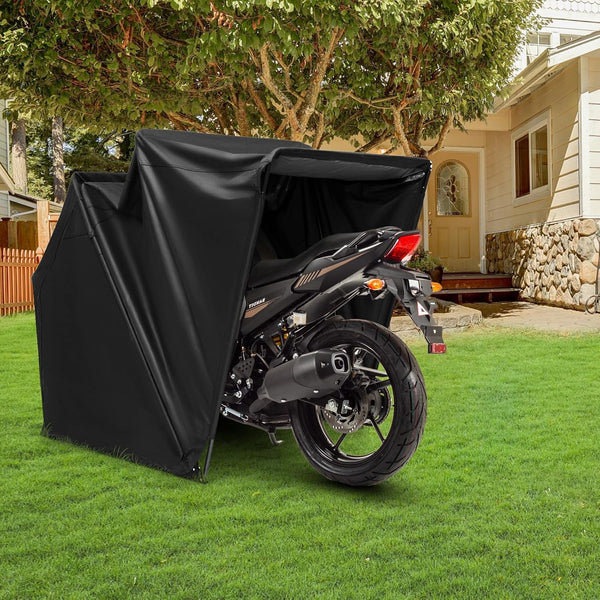 COSTWAY Large Motorcycle Tent, 342 x 137 x 193cm 600D Oxford Waterproof Motorbike Cover Shelter with Roll-up Mesh Windows & 8 Expansion Bolts, Folding Motorcycle Storage Shed
