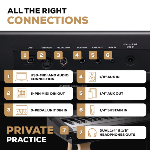 Alesis Recital Home Digital Piano with 88 Hammer Action Weighted Keys, Stand, Pedals and Lessons, Turquoise