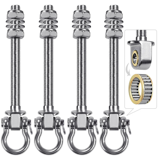 BeneLabel 4pcs Swing Hanger Bearing, Heavy Duty Hammock Hook M10 Hanging Chair Screw Eye Bolt 225mm Swivel Ceiling/Beam Mounting Bracket Kit for Yoga