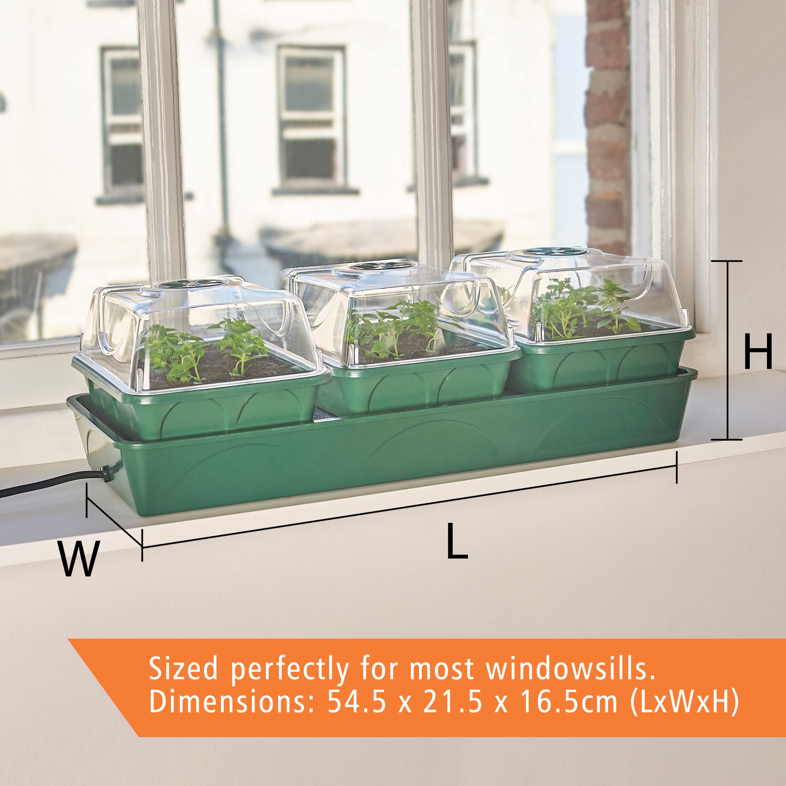 EarlyGrow Heated Electric Shatter Resistant 3-Bay Windowsill Propagator with Capillary Mat and Tray (Self-Watering)