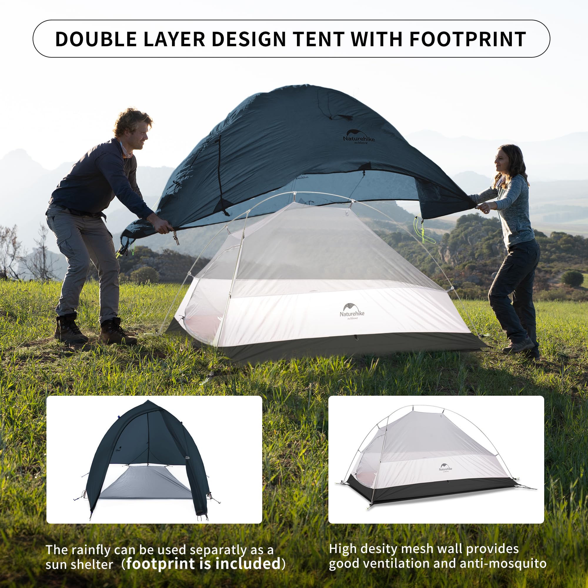 Naturehike Cloud up 1 Person Backpacking Tent Lightweight Camping Hiking Dome Tent for 1 Man