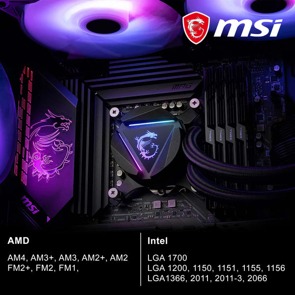 MSI MAG CORELIQUID 360R V2 AIO CPU Liquid Cooler - Rotatable ARGB Blockhead, Integrated Radiator Pump, Split-Flow Water Cooling, Evaporation-Proof Tubing, Easy to Install - AMD & Intel Compatible