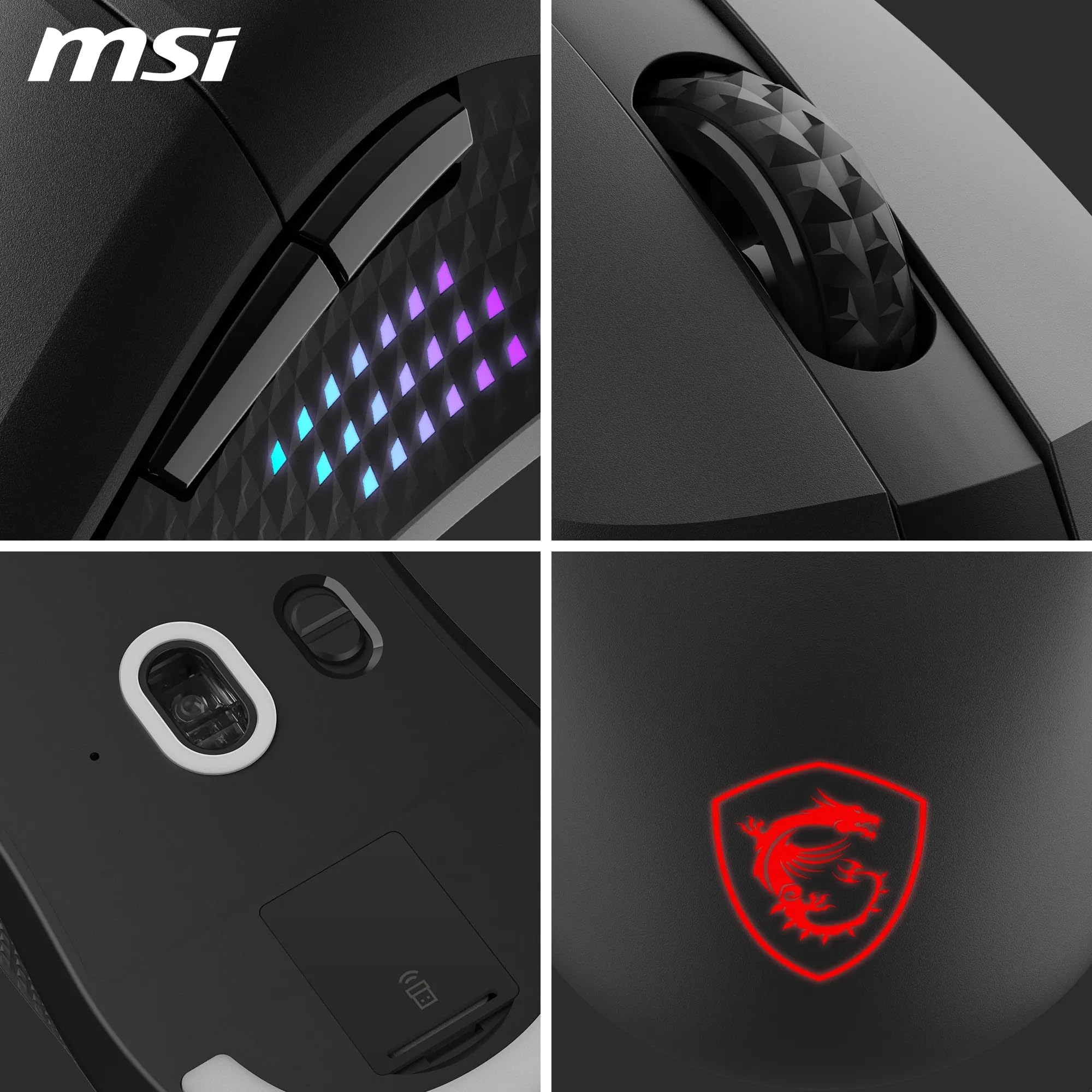 MSI CLUTCH GM51 LIGHTWEIGHT Gaming Mouse - 26000 DPI Optical Sensor, Elite 0.125ms Latency, 60M+ Click OMRON Switches, 6-Buttons, FriXionFree Cable, RGB Diamond LightGrips, 75g - Wired