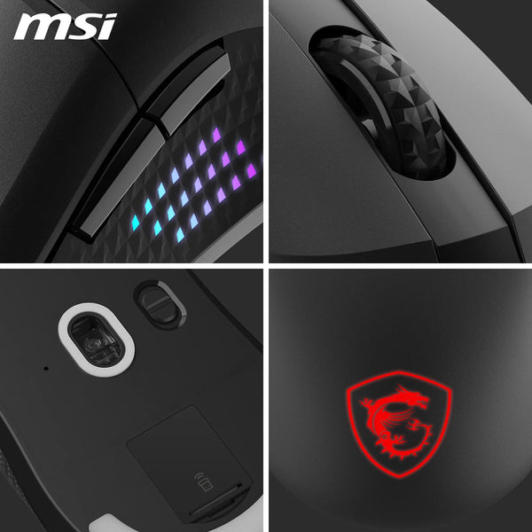 MSI CLUTCH GM51 LIGHTWEIGHT Gaming Mouse - 26000 DPI Optical Sensor, Elite 0.125ms Latency, 60M+ Click OMRON Switches, 6-Buttons, FriXionFree Cable, RGB Diamond LightGrips, 75g - Wired