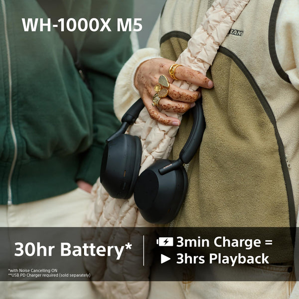 Sony WH-1000XM5 Hard Case Premium Noise Cancelling Wireless Over-Ear Headphones, Bluetooth, Clear Call Quality, Hi-Res Audio, Up to 30hr Battery Life, Includes Hard Case, iOS & Android - Black