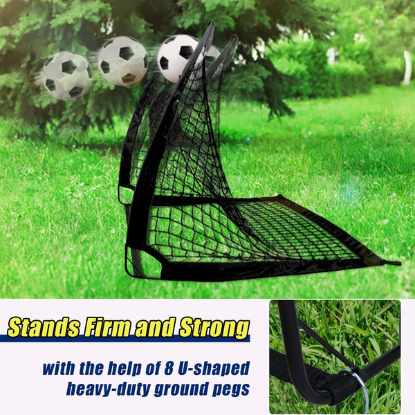 Football Goals for Kids, 4'x 3' Foldable Football Net Set of 2 Post with 6 Football Cones, 8 U-shaped Steel Nails and Carry Bag, Football Training