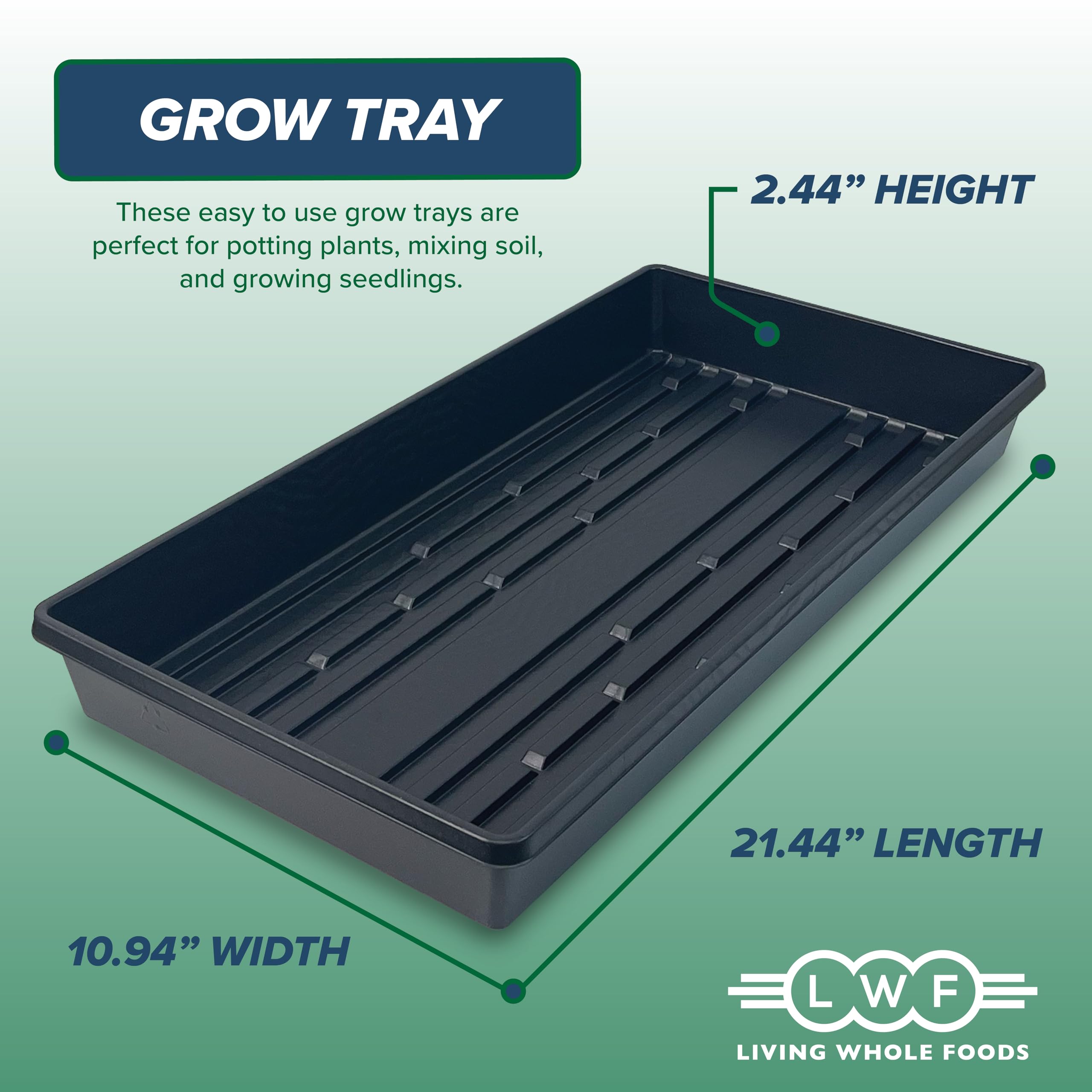 10 Plant Growing Trays (No Drain Holes) - 20" x 10" - Perfect Garden Seed Starter Grow Trays: for Seedlings, Indoor Gardening, Growing Microgreens,